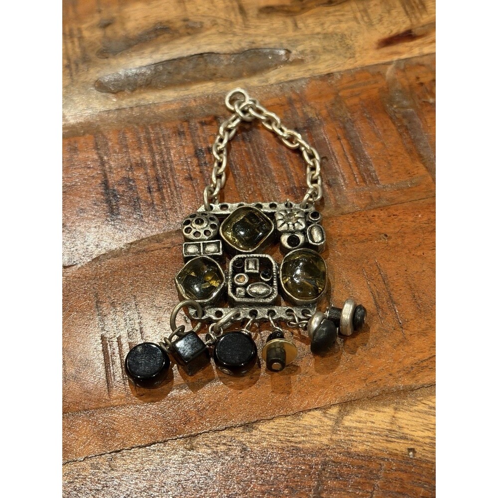 Necklace Pendant Boho Cabochons Silver Tone Metal Dangling Gemstones
